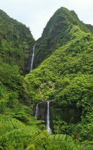 Preview wallpaper waterfall, rock, plants, stream