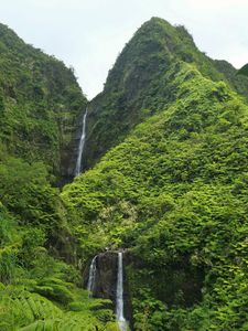 Preview wallpaper waterfall, rock, plants, stream