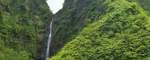 Preview wallpaper waterfall, rock, plants, stream