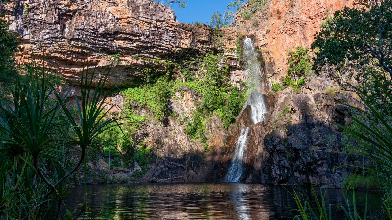 Wallpaper waterfall, rock, river