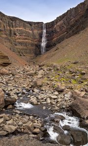 Preview wallpaper waterfall, rock, slope, stones, stream, nature