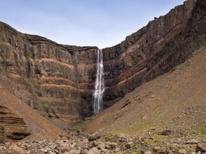 Preview wallpaper waterfall, rock, slope, stones, stream, nature