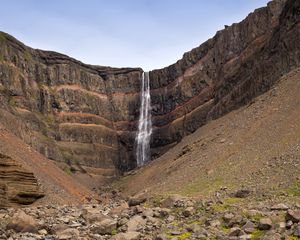 Preview wallpaper waterfall, rock, slope, stones, stream, nature