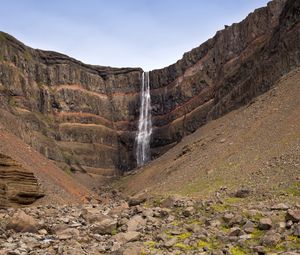 Preview wallpaper waterfall, rock, slope, stones, stream, nature