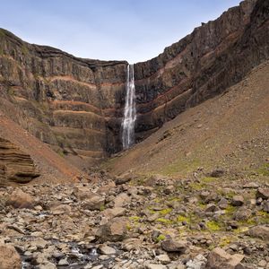 Preview wallpaper waterfall, rock, slope, stones, stream, nature