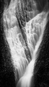 Preview wallpaper waterfall, rock, splashes, bw