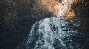 Preview wallpaper waterfall, rock, stones, water, stream