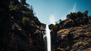Preview wallpaper waterfall, rock, stones, sky