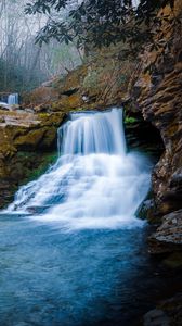 Preview wallpaper waterfall, rock, stones, trees, nature