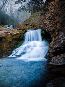 Preview wallpaper waterfall, rock, stones, trees, nature