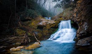 Preview wallpaper waterfall, rock, stones, trees, nature