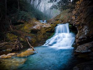 Preview wallpaper waterfall, rock, stones, trees, nature