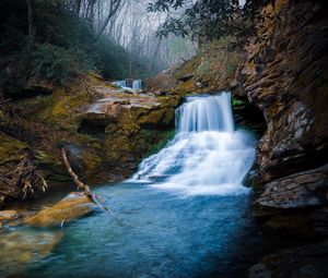 Preview wallpaper waterfall, rock, stones, trees, nature