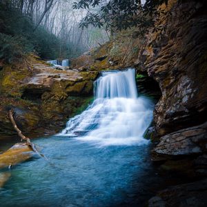 Preview wallpaper waterfall, rock, stones, trees, nature