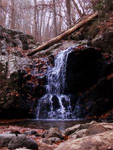 Preview wallpaper waterfall, rock, stream, autumn, nature
