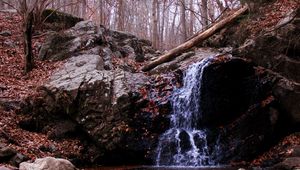 Preview wallpaper waterfall, rock, stream, autumn, nature