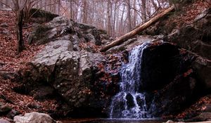 Preview wallpaper waterfall, rock, stream, autumn, nature