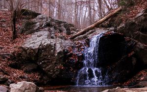 Preview wallpaper waterfall, rock, stream, autumn, nature