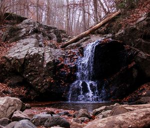 Preview wallpaper waterfall, rock, stream, autumn, nature