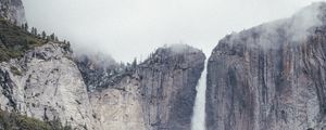 Preview wallpaper waterfall, rock, trees, stream, landscape, nature