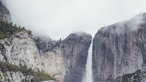 Preview wallpaper waterfall, rock, trees, stream, landscape, nature