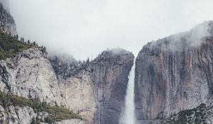 Preview wallpaper waterfall, rock, trees, stream, landscape, nature