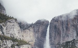 Preview wallpaper waterfall, rock, trees, stream, landscape, nature