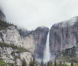 Preview wallpaper waterfall, rock, trees, stream, landscape, nature