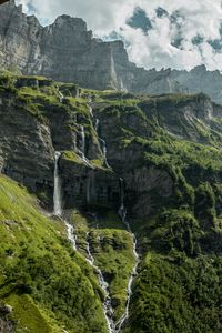 Preview wallpaper waterfall, rock, trees, slope