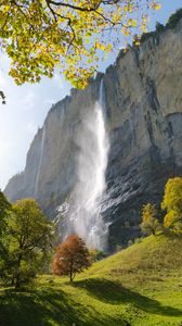 Preview wallpaper waterfall, rock, trees, landscape