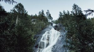 Preview wallpaper waterfall, rock, trees, water, landscape