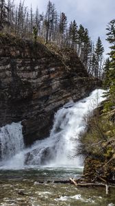 Preview wallpaper waterfall, rock, trees, water, river