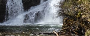 Preview wallpaper waterfall, rock, trees, water, river