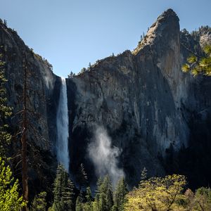 Preview wallpaper waterfall, rock, trees, nature