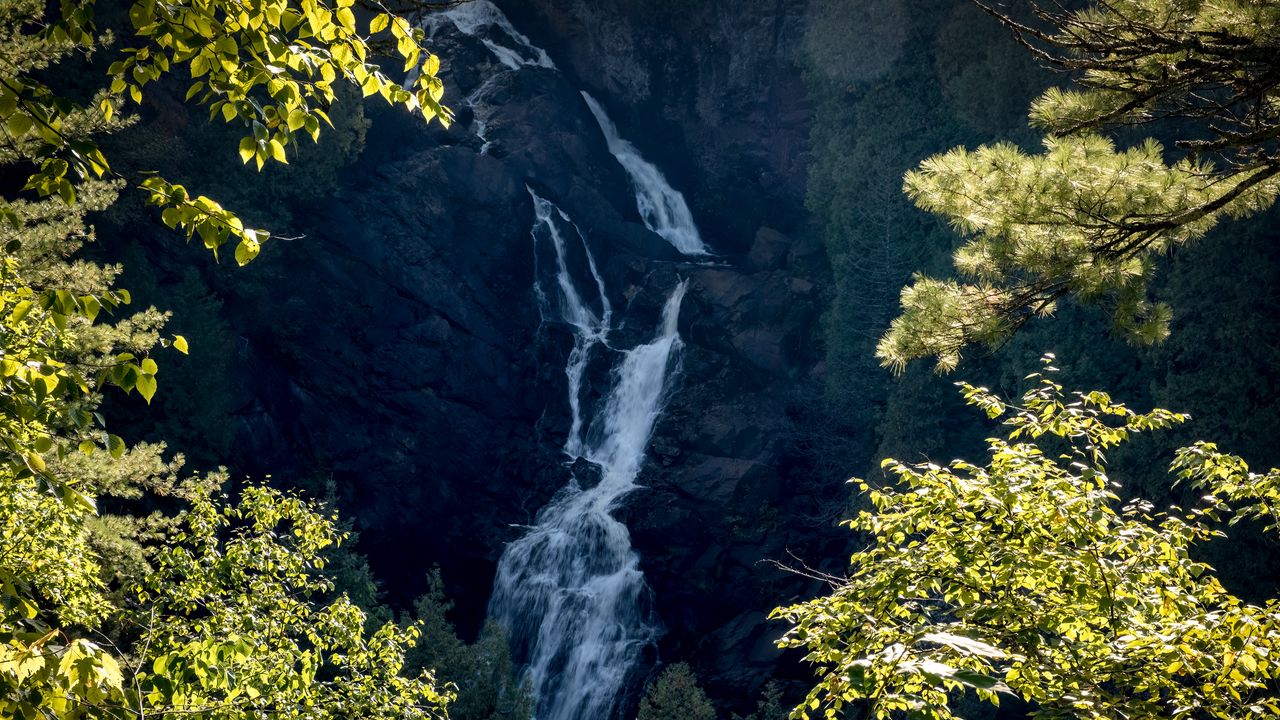 Wallpaper waterfall, rock, trees, landscape, nature