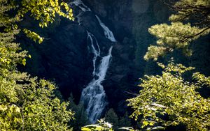 Preview wallpaper waterfall, rock, trees, landscape, nature