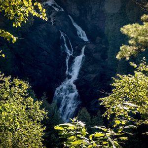 Preview wallpaper waterfall, rock, trees, landscape, nature
