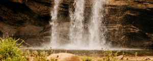 Preview wallpaper waterfall, rock, water, stones, vegetation