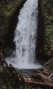 Preview wallpaper waterfall, rock, water, stream, spray