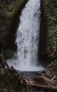 Preview wallpaper waterfall, rock, water, stream, spray