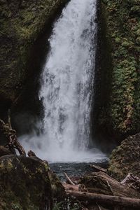 Preview wallpaper waterfall, rock, water, stream, spray