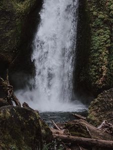 Preview wallpaper waterfall, rock, water, stream, spray