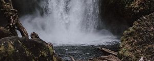 Preview wallpaper waterfall, rock, water, stream, spray