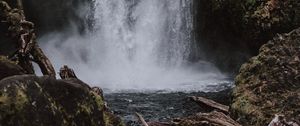 Preview wallpaper waterfall, rock, water, stream, spray