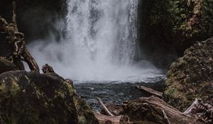 Preview wallpaper waterfall, rock, water, stream, spray