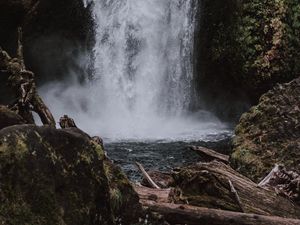 Preview wallpaper waterfall, rock, water, stream, spray