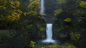 Preview wallpaper waterfall, rock, water, bridge, trees