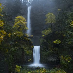 Preview wallpaper waterfall, rock, water, bridge, trees