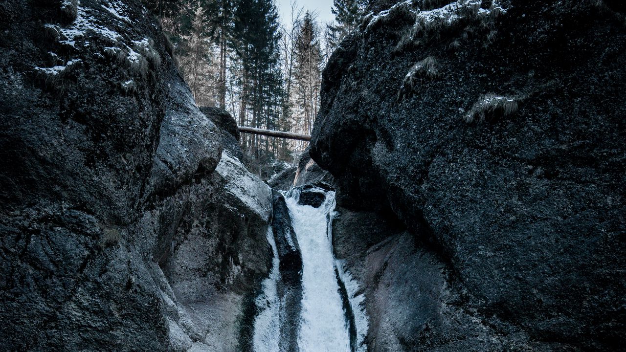 Wallpaper waterfall, rock, water, ice, snow