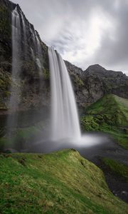 Preview wallpaper waterfall, rock, water, landscape, iceland